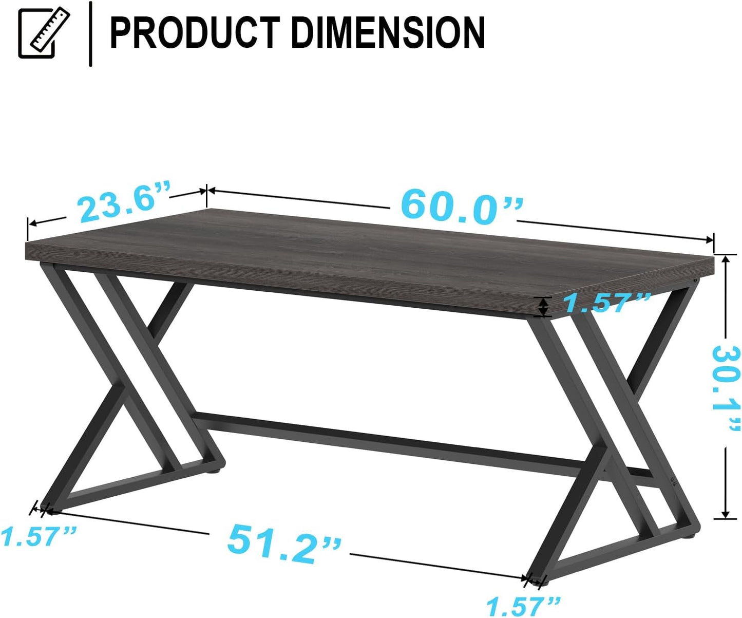 LVB Modern Computer Desk, Industrial Home Office Desk, Metal Wood Writing Study Computer Table for Bedroom, Farmhouse Executive Simple Gaming Work Desk for Student, Dark Gray Oak, 60 Inch
