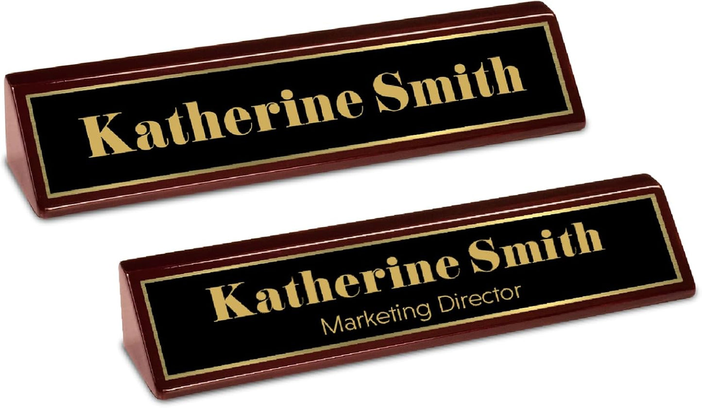 Custom Desk Wedge Name Plate - Personalized Titles and Styles (2x10 Inch, Red Piano Finish w/Name Plate)
