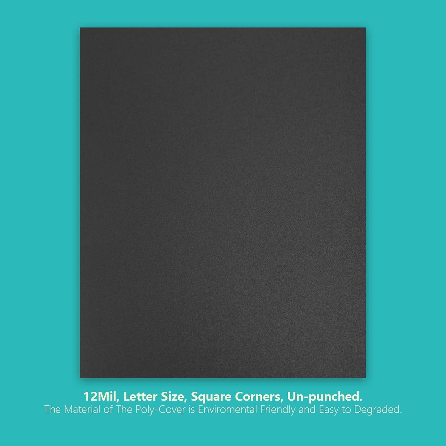 Binditek 50 Pack 12 Mil Sand-Textured Polycover - Plastic Binding Cover for Letter Size - Business Reports and Proposals - Lightly Sanded Finish - Square Corners, Un-Punched, Black