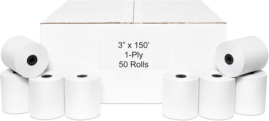 3" x 150' 1-Ply Bond Paper (50 rolls/case) Kitchen Printer Receipt Paper