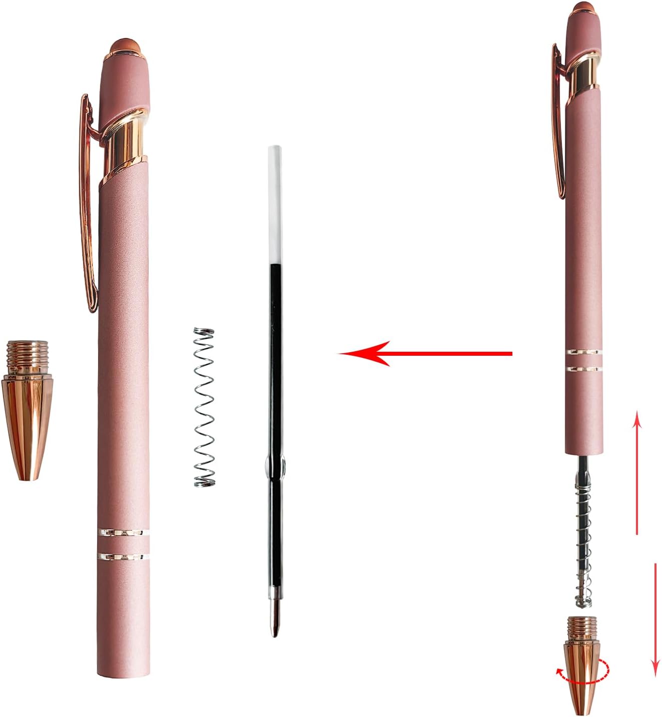 Aozora 9 Pack Ballpoint Pens Smooth Writing 2-in-1 Stylus Retractable Ballpoint Pen with Stylus tip, Office Decor Metal Stylus Pen for Touch Screens, 1.0 mm Black Ink (Rose Gold)