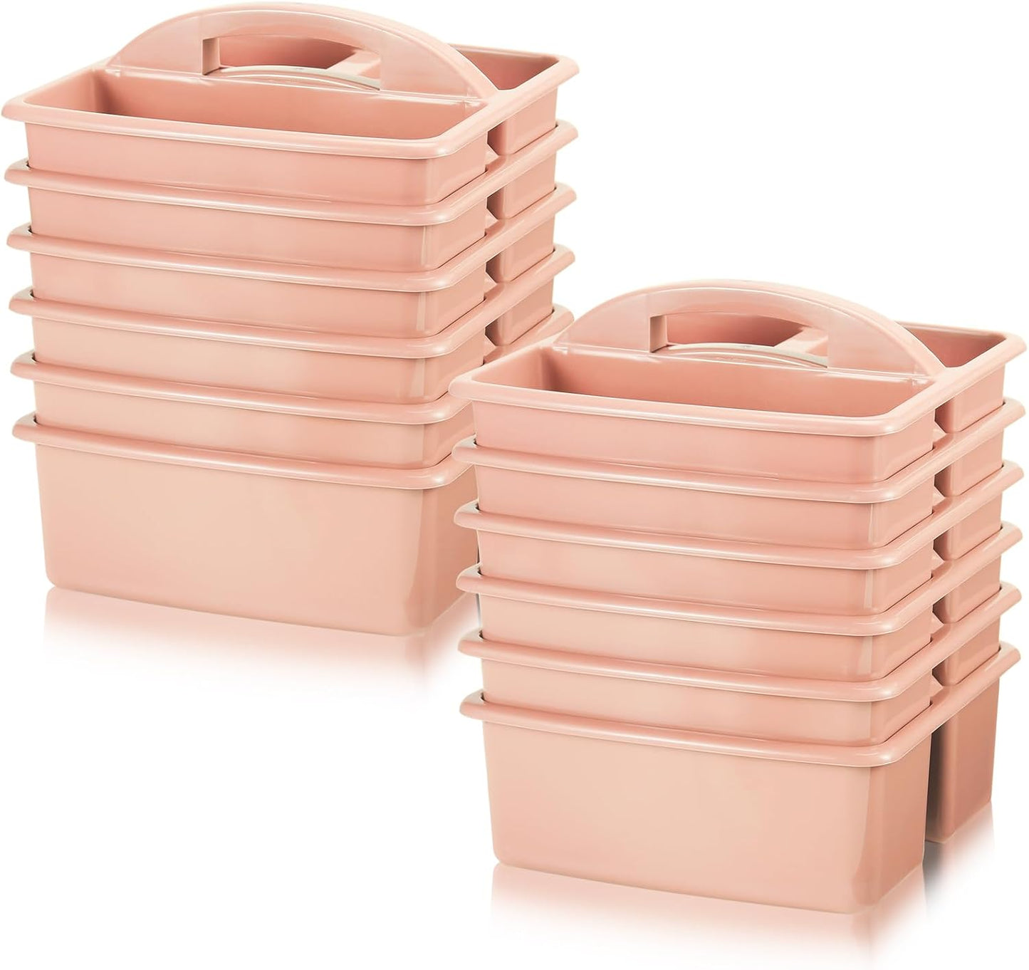 12 Pcs Classroom Caddy with 3 Compartment - Multipurpose Portable Plastic Storage Table Caddies with Handles for School Home Office Organizer(Flesh Pink)