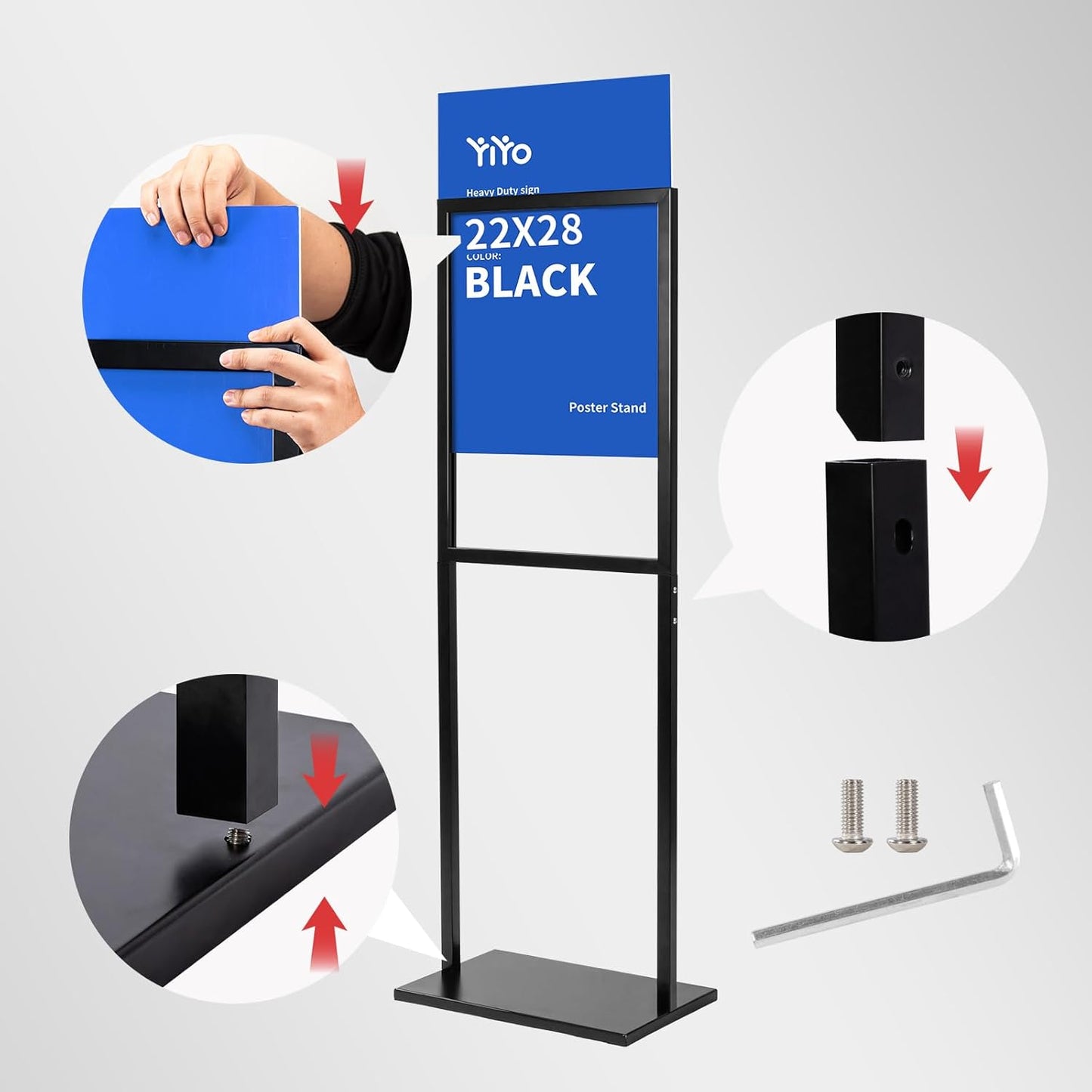 YIYO Sign holder floor stand, heavy Duty Pedestal poster stand for display,22×28 inch slide-in double sided poster sign holder floor standing Display Advertising (22×28)