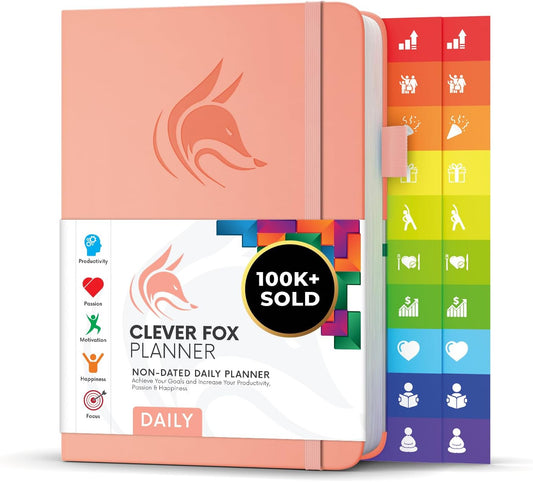 Clever Fox Daily Planner – Undated Planning Notebook with Hourly Schedule & To-Do List – Personal Day Task & Work Organizer, 6 Months (Peach Pink)