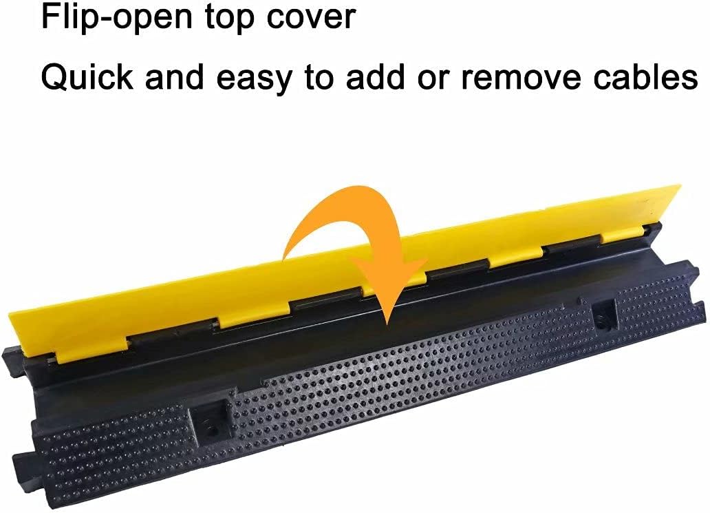 Rubber Cable Ramp Cord Cover Cable Protector Ramps Wire Hose Protective 1 Channel 22000Lbs Load Capacity Traffic Speed Bump for Asphalt Concrete Gravel Driveway Indoor Outdoor, 2 Pack