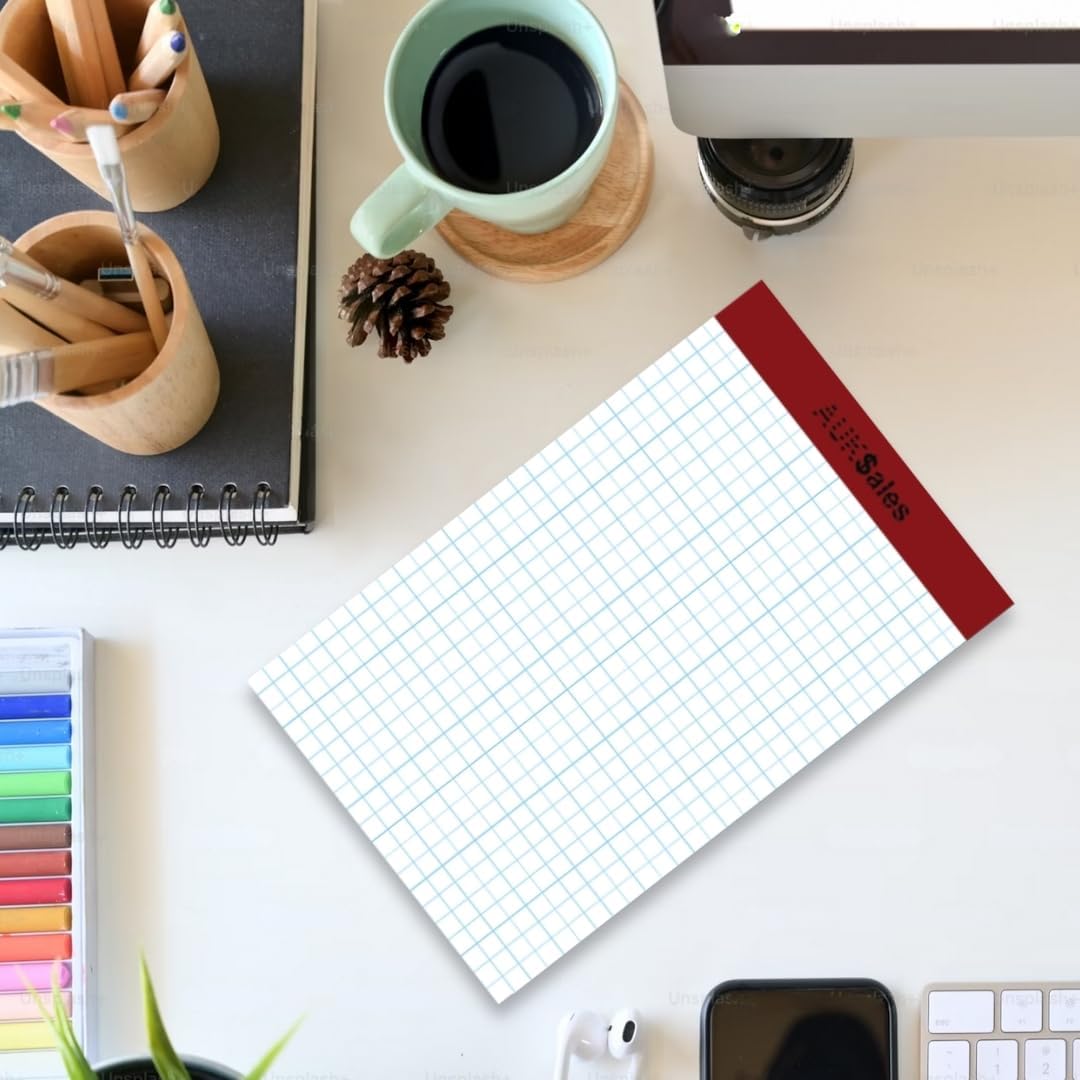 Grid Paper Pad 5x8 Inches, Graph Paper Pad 4x4, Grid Notepad, 1 Pack, 5x8 Graph Paper 1/4 Grid, Graphing Paper, Engineering Pad, 100 Sheets 200 Pages Perforated Pad for School, Home, & Office