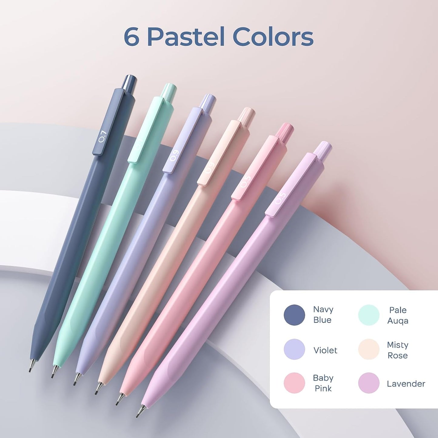 Nicpro 6PCS Pastel Mechanical Pencil Set with Case, Cute Drafting Pencils 0.5 mm & 0.7 mm & 0.9 mm with 6 Tubes HB Lead Refills, Erasers, Eraser Refills, Aesthetic School Supplies for Girls Writing