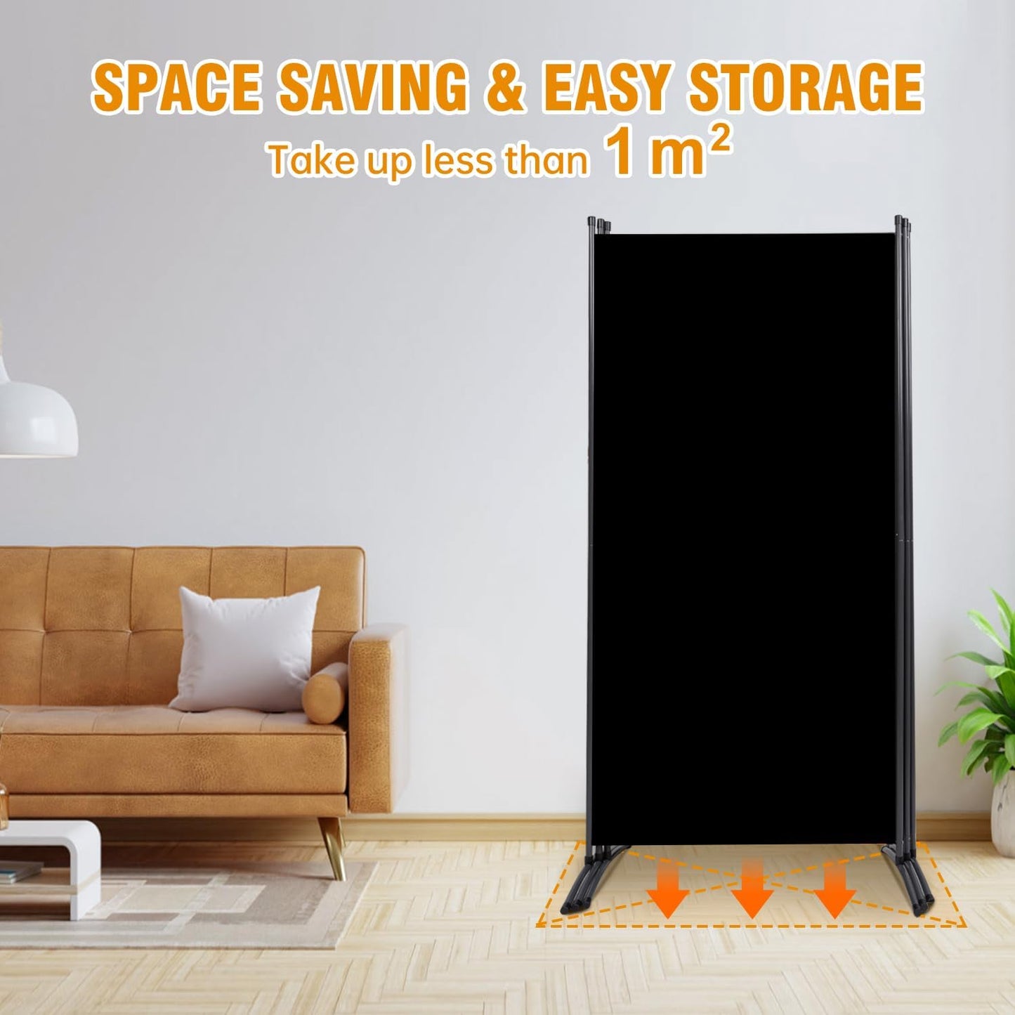 3 Panel Folding Privacy Screens, 6 FT Tall Wall Divider with Metal Frame, Freestanding Room Divider for Office Bedroom Study (3 Panel, Black)