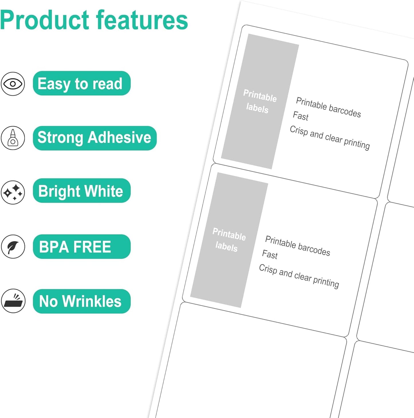L LIKED 3-1/3" x 4" 600 Labels, Printable White Sticker Labels, Laser/Inkjet Printing - Matte, 100 Sheets