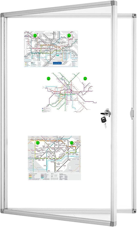 Lockable Magnetic Enclosed 36x24 inches Dry-Erase whiteboard, Tamper-Resistant Wall-Mounted Display whiteboard, Aluminum-Framed Window whiteboard (White)