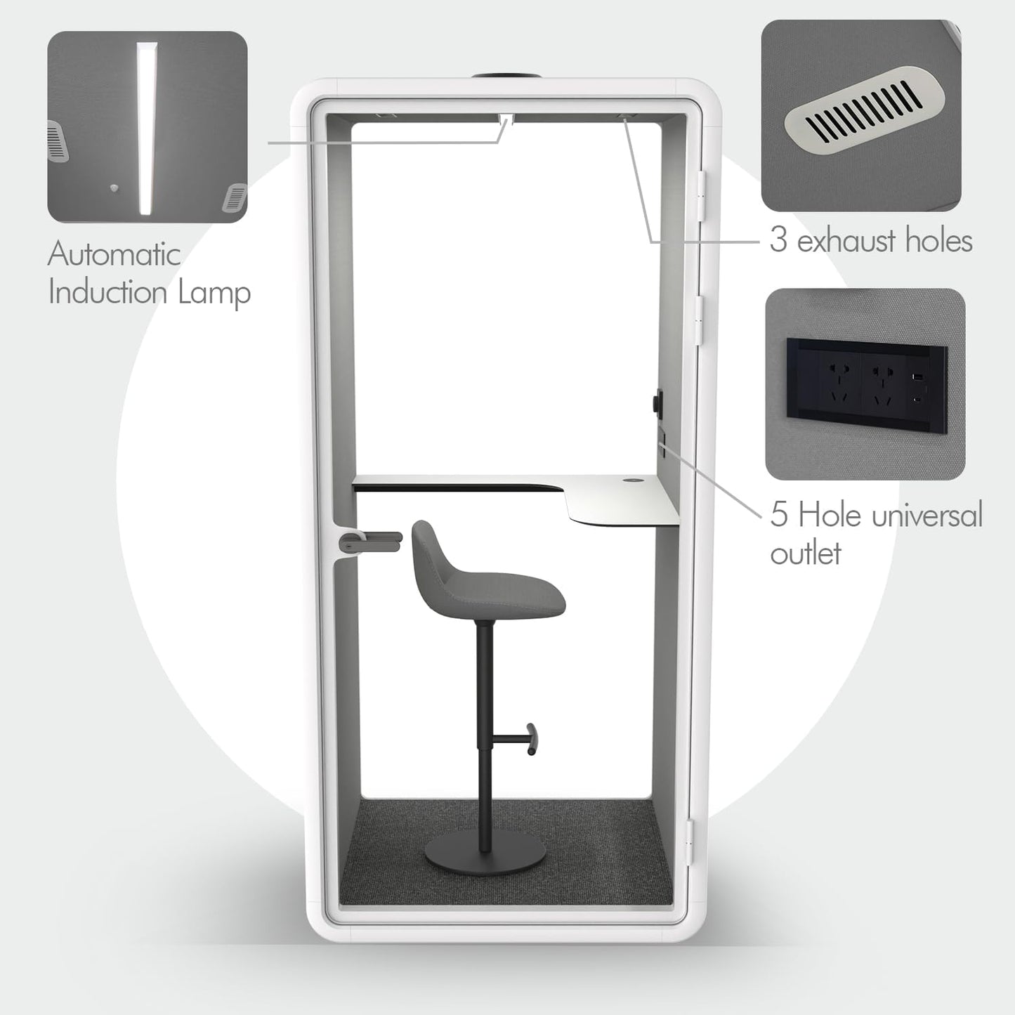 Quiet Meeting Pod with Acoustic Panels, Office Soundproof Room with Furniture, Portable Removable Working Booth for Private Phone Calling, Study, Individual Seater Personal Office H92in W43in D40in