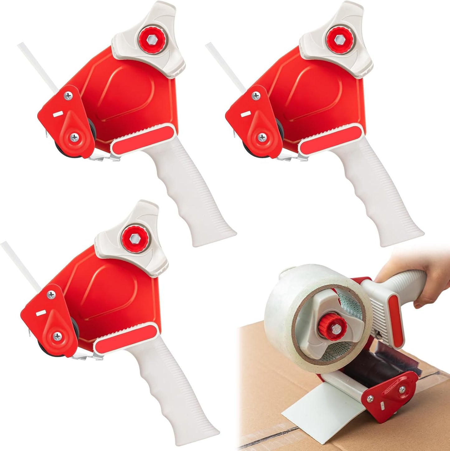 WILLBOND 3 Pack 3 Inches Wide Tape Gun Lightweight Packing Tape Dispenser Gun Heavy Duty Dispenser for Office Home Shipping Moving Shipping Carton and Box Packaging Seal Packing, Red