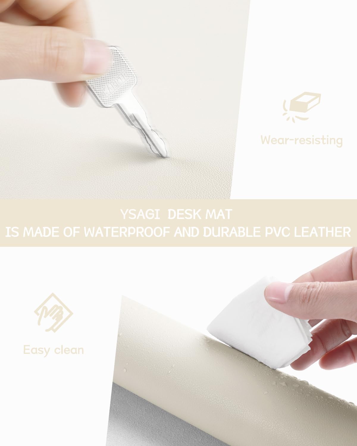 YSAGi Non-Slip Leather Desk Pad, Desk Matt for Desktop, Waterproof Laptop Computer Keyboard Mat, Table Protector Blotter Mat, Large Mouse Pad for Office/Work/Home/Decor(Cream, 31.5" x 15.7")