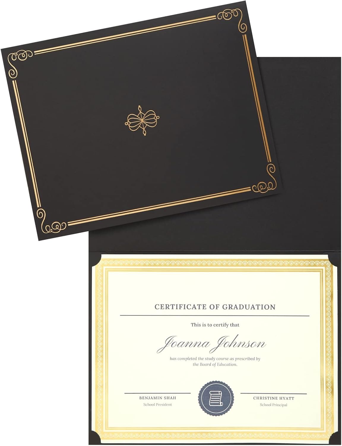 24-Pack Black Certificate Holders with Elegant Gold Foil Design for Letter-Size 8.5 x 11 Documents, Achievements, Certificates, Graduation Diploma Cover (11.2 x 8.8 in)