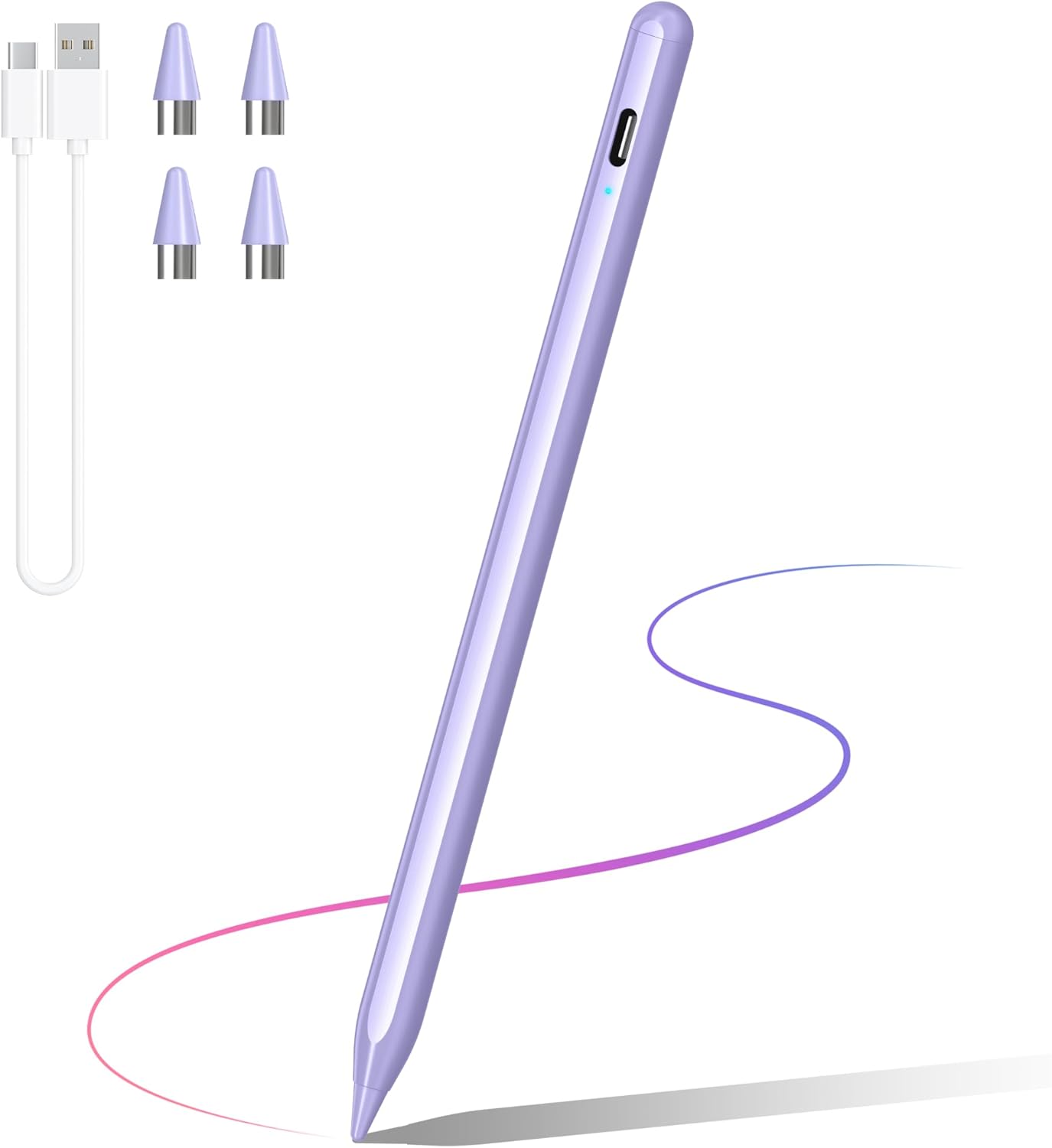 Stylus Pen for Android and i-OS, Stylists Pen for Touch Screens/i-Pad/Phones, Rechargeable Stylus Pencil for A-pple/Android/Tablet, 16.5CM, Purple