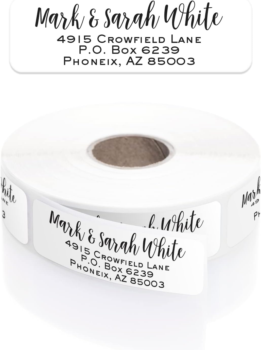 Mixed Script Font Rolled Address Labels/Roll of 250 Chic Black and White Personalized Address Labels/Designer Return Address Stickers in Elegant Plastic Dispenser