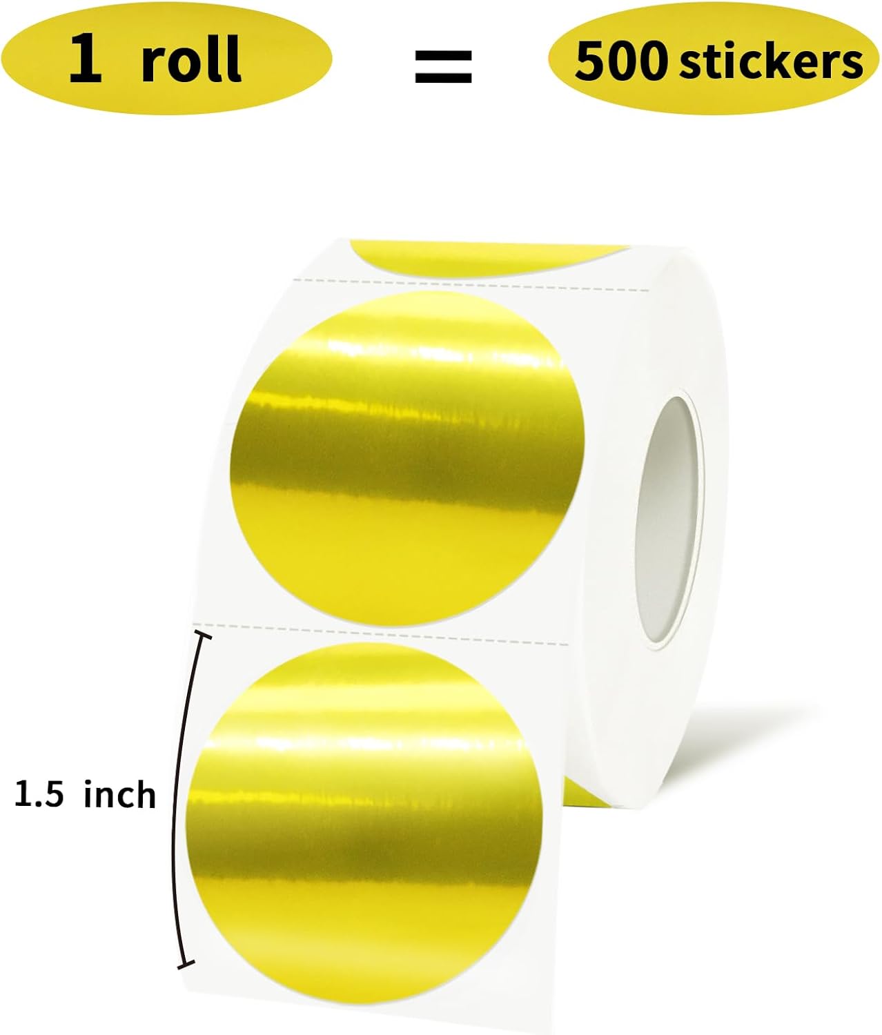 1.5 Inch Gold Round Thermal Stickers, Self-Adhesive Circle Direct Thermal Labels, Multi-Purpose Roll Sticker Labels(500 Labels，1 Roll)