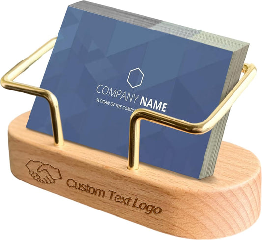 Custom Business Card Holder Desk-Personalized Engraved Wooden Business Card Case Holder, Customized Name Logo Business Card Display Gifts for Men Women (Style2-White)
