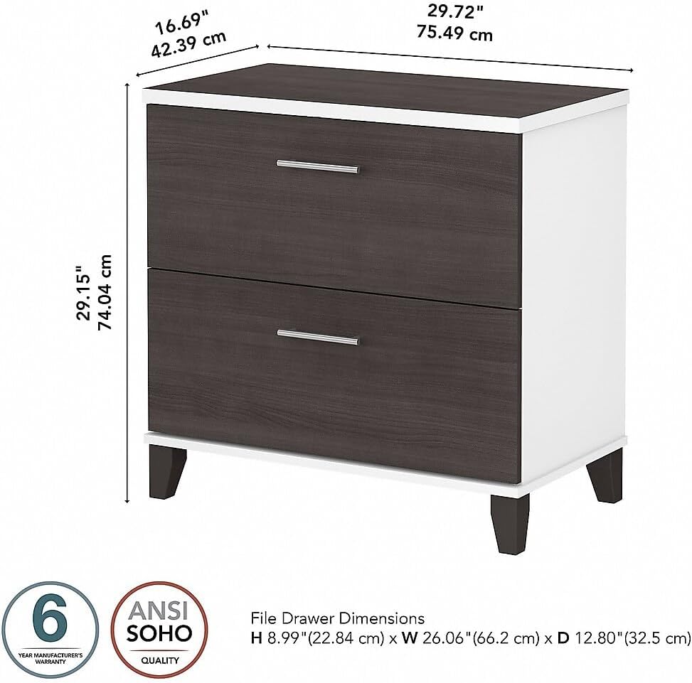 Bush Furniture 2 Drawer Lateral File Cabinet, Letter and Legal-Size Document Storage for Home or Professional Office, Somerset Collection, White and Storm Gray