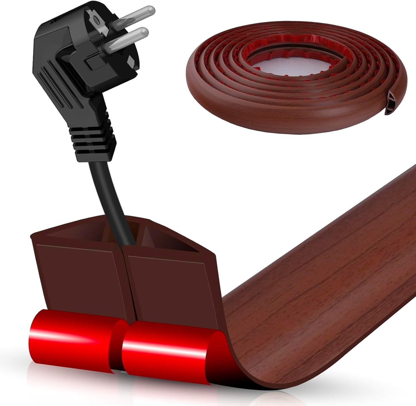 Floor Cord Cover Self Adhesive Cord Hider,20FT Cable Management, Extension Strip Protector for Wires, Prevent Cable Trips for Offices, Gyms, Exhibitions Cavity:0.39"(W) x0.27(H) Wood Red Teak