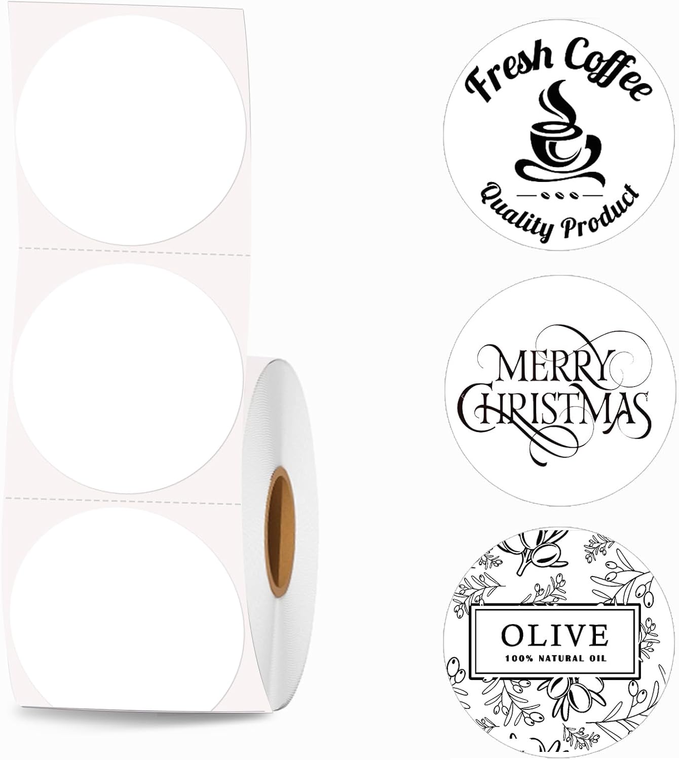 2 inch Round Thermal Labels, Thermal Printer Labels Sticker use for Barcode, Shipping, Customized, Circle Direct Thermal Stickers 600 PCS/1 Roll, White