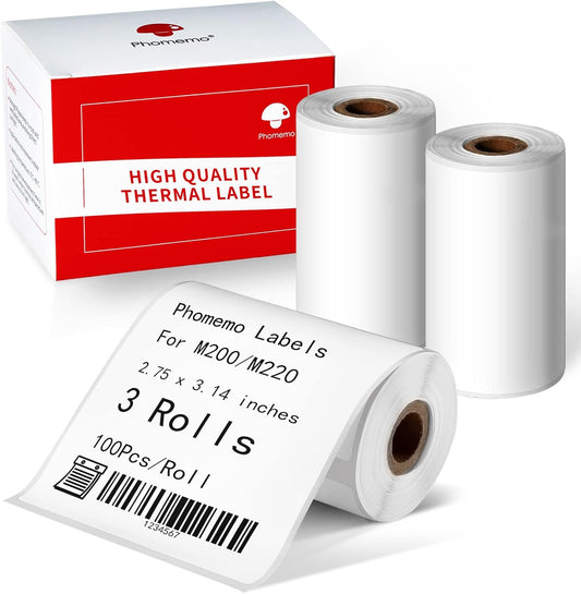Phomemo M220/M250/M200/M221/M260 Thermal Label,Multi-Purpose White Self-Adhesive Label Sticker, 2.75" X 3.14" (70 * 80mm),Suitable for Address, Shipping, Small Business and More, 3 Rolls