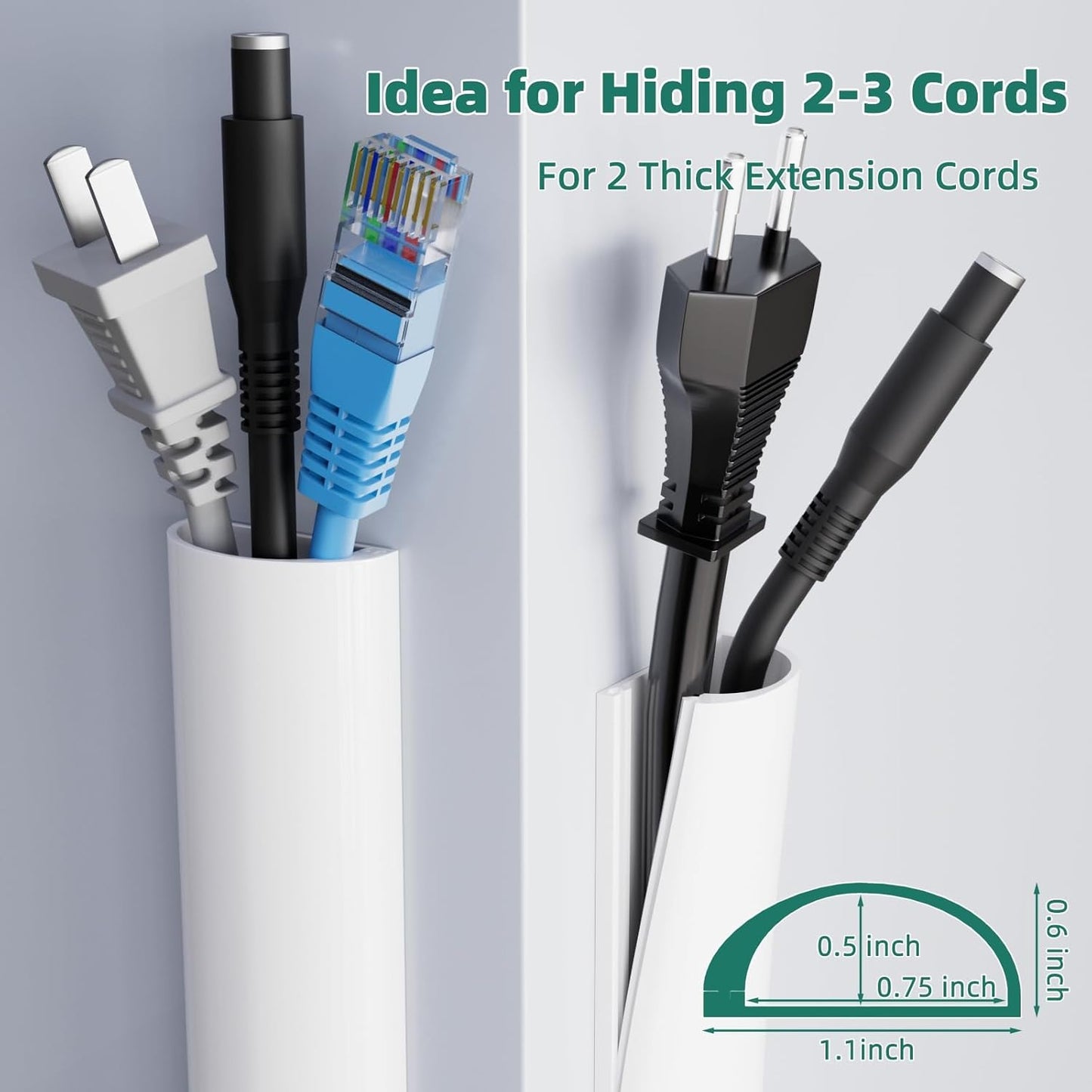 Cord Hider Raceway Kit, 39 inch Wall Cable Hider for 1-2 Cable, Silicone Material Hiding Wall Mount TV Powers Cords in Home Office, W0.75 H0.5in White