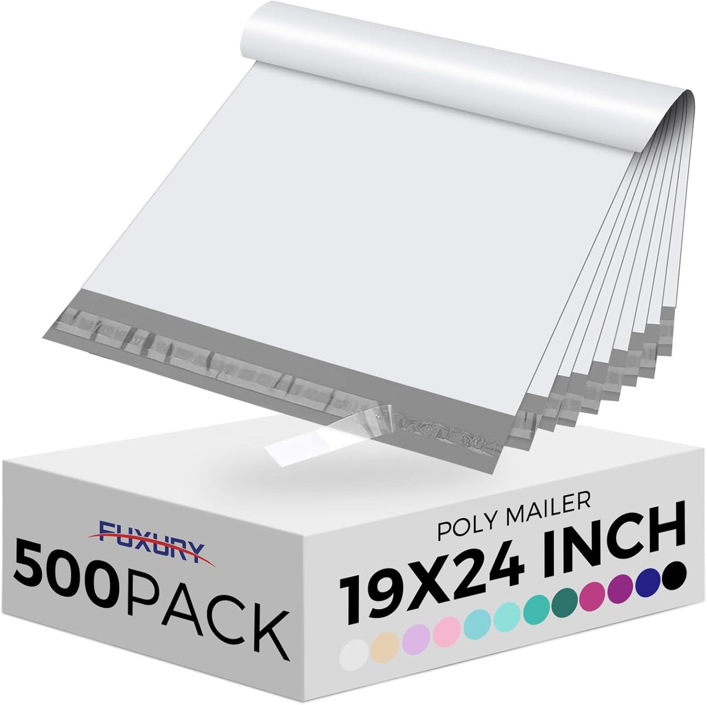 Fuxury 500pcs Poly Mailers 19x24 Inch,Self Adhesive Shipping Bags for Clothing,Waterproof Shipping Envelopes Mailers Poly Package Bags for Small Business,Flexible Mailing Bags White
