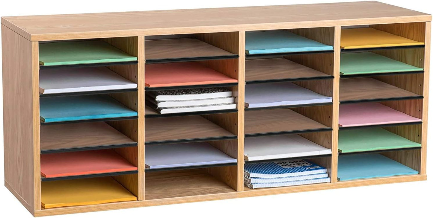 AdirOffice Wooden Adjustable Literature Organizer, 24 Compartment Office Mailbox, or Classroom Literature Organizer, Medium Oak