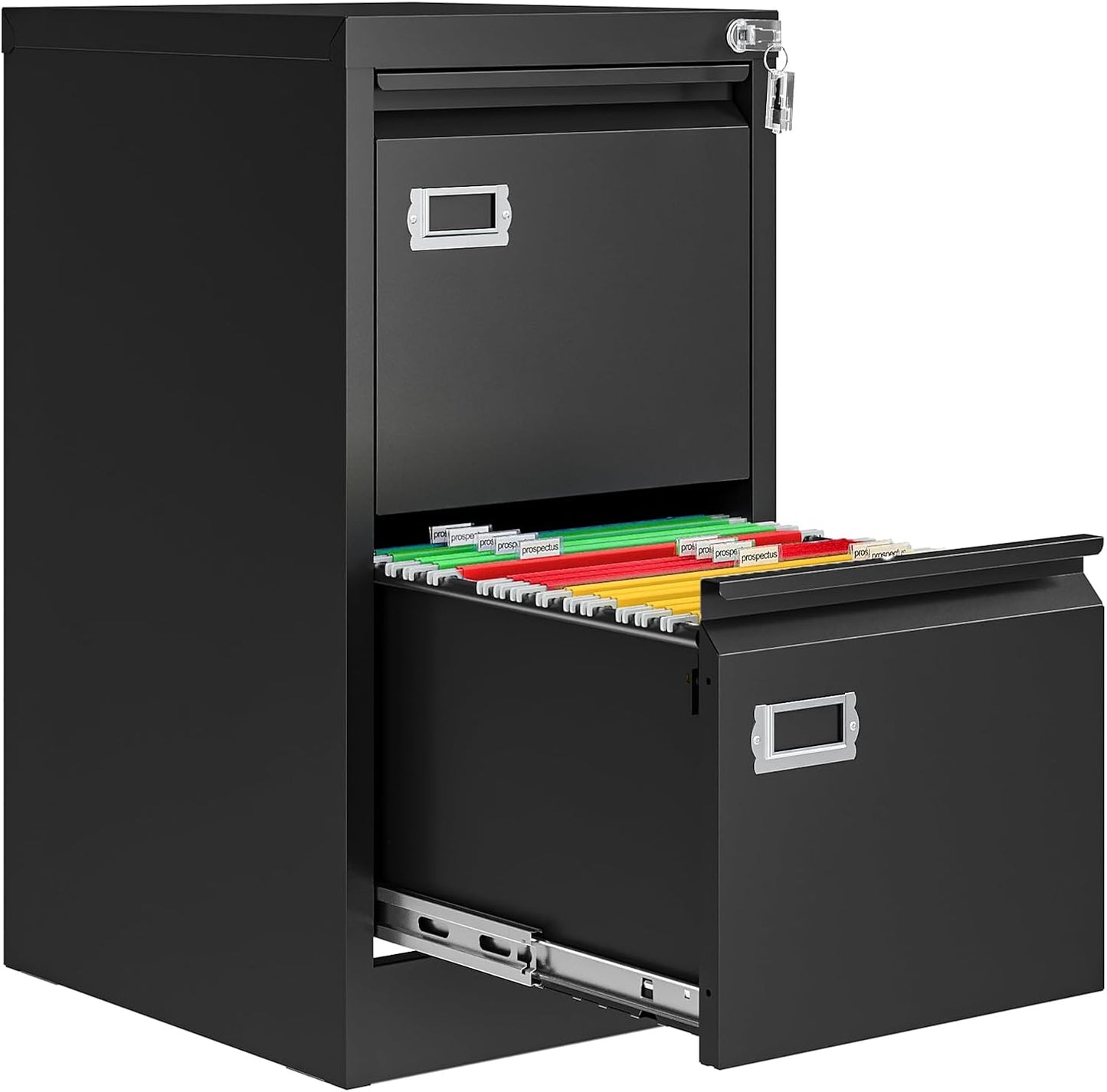 2 Drawer File Cabinet with Lock, Metal Filing Cabinets for Home Office, Vertical Black Small File Caninet, Steel Narrow Two Drawer File Cabnet for Letter/Legal / A4 / B4 - Assembly Required
