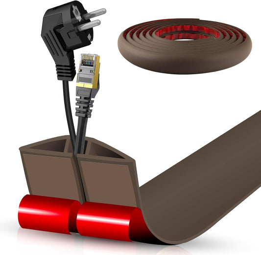 Floor Cord Cover Cable Cavity Self Adhesive Cord Hider Floor 10FT Floor Cable Management Power Cord Protector Floor Electric Cord Covers for Offices, Gym, Exhibitions (CoffeeBrown, 1.97" x 10')