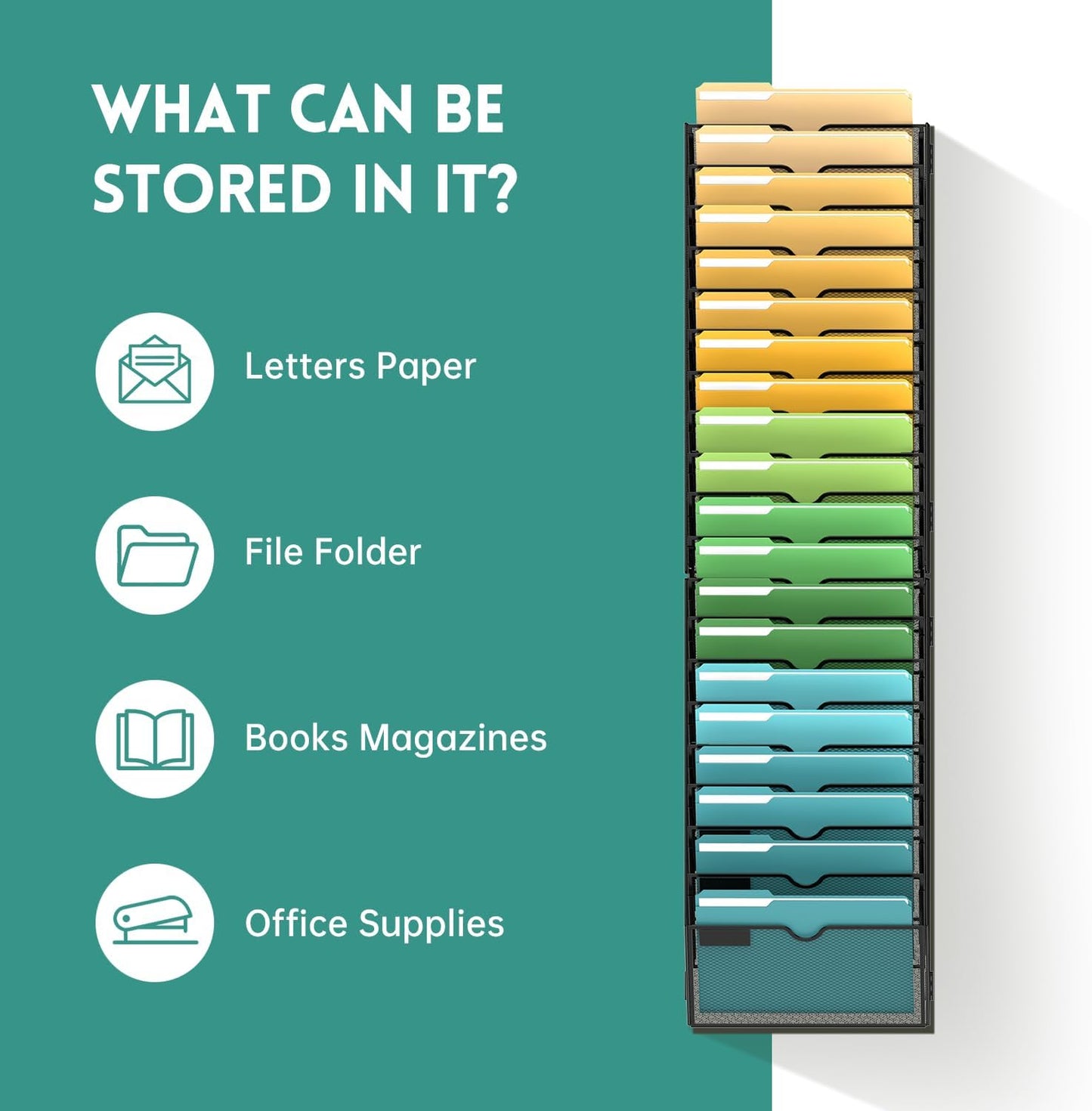 SUPEASY 20-Tier Wall File Organizer Mesh Office Mail Holder, Hanging Wall Organizer Magazine Rack for Office Assembly Needed, Black