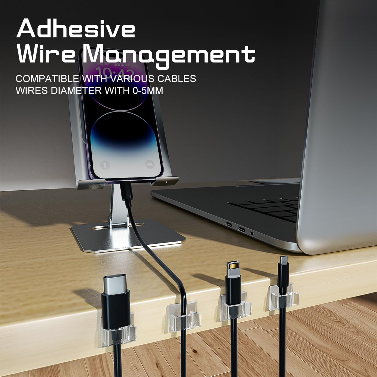 100PCS Cable Clips, Adhesive Wire Clips Strong Cord Clips Wire Holders, Cable Management Clips for Desk, Wall, Car, TV, Ethernet Cable (Clear, Small)