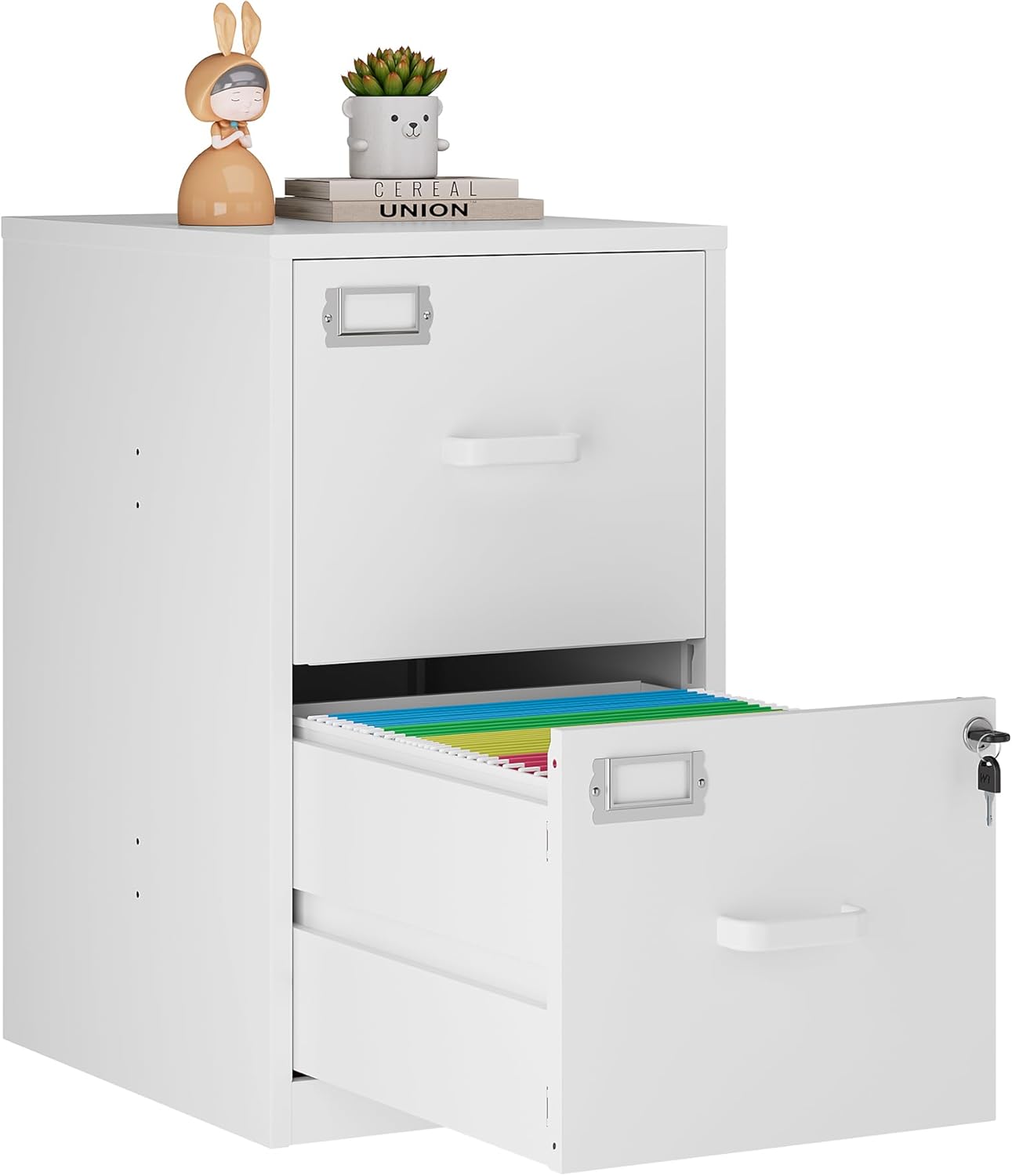 2 Drawer Vertical File Cabinet with Lock, White Metal, Under Desk, Easy Assemble