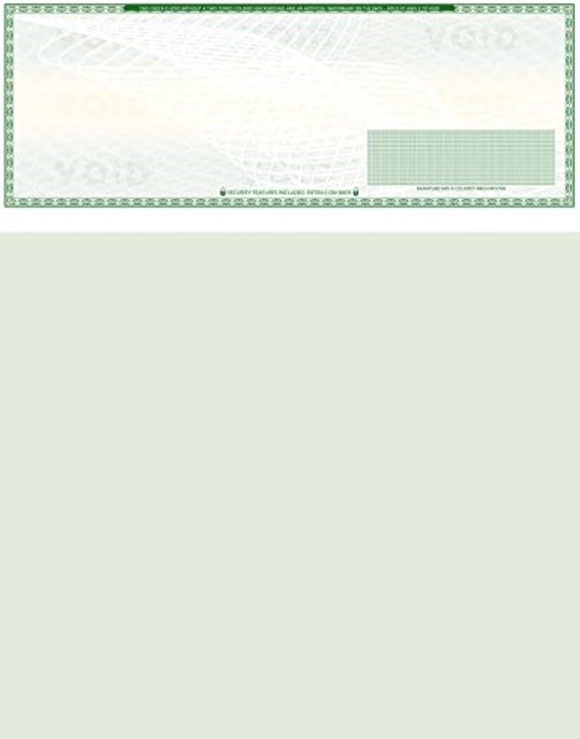 250 Blank Check Stock - Check on Top Art Deco- Paper Weight # 70"High Security" Check Paper Green Art Deco