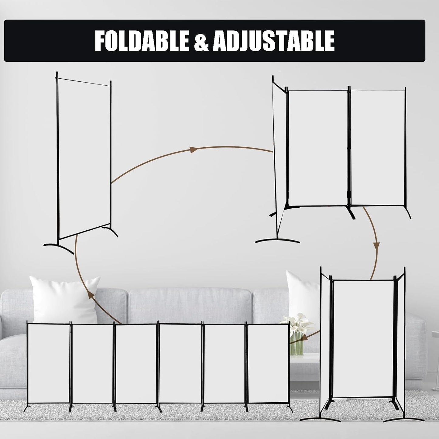 Room Divider-6 Panels White Folding Privacy Screens, 6 ft Partition Room Dividers Wall for Separation, Home, Office, Classroom, Studio