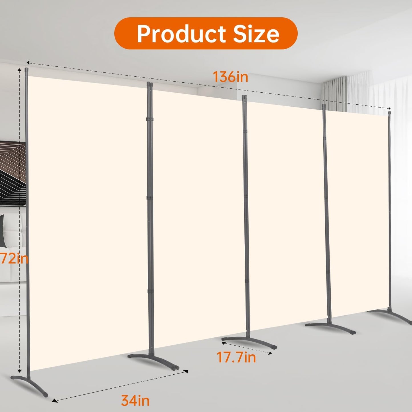 Room Divider 6FT Folding Privacy Screens, Partition Room Dividers w/Freestanding Design, Portable Wall Divider for Room Separtation, Fabric Screen Panel for Home Office Dorm (Beige, 4 Panel)
