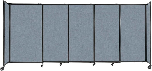 Versare Straightwall Sliding Portable Wall Partition | Freestanding Office Dividers | Locking Wheels | Temporary Room Separator | 11'3'' Wide x 5' Tall Powder Blue Fabric Panels