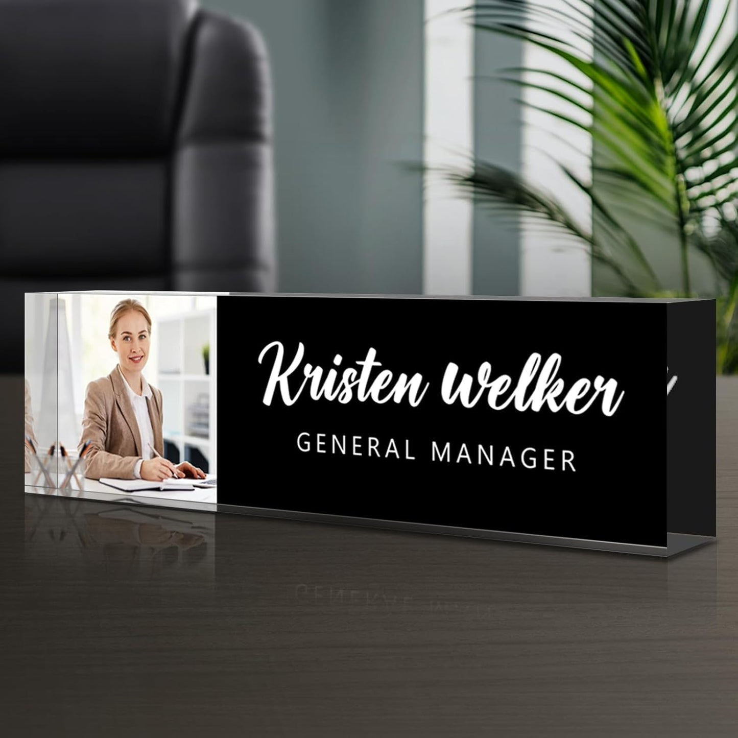 Personalized Name Plate for Desk - Custom Engraved Name Plates for Man - Boss Day Gifts for Boss - Acrylic Office Decor Appreciation Gifts for Teacher Nurse Coworker Social Worker (Elegant Black)