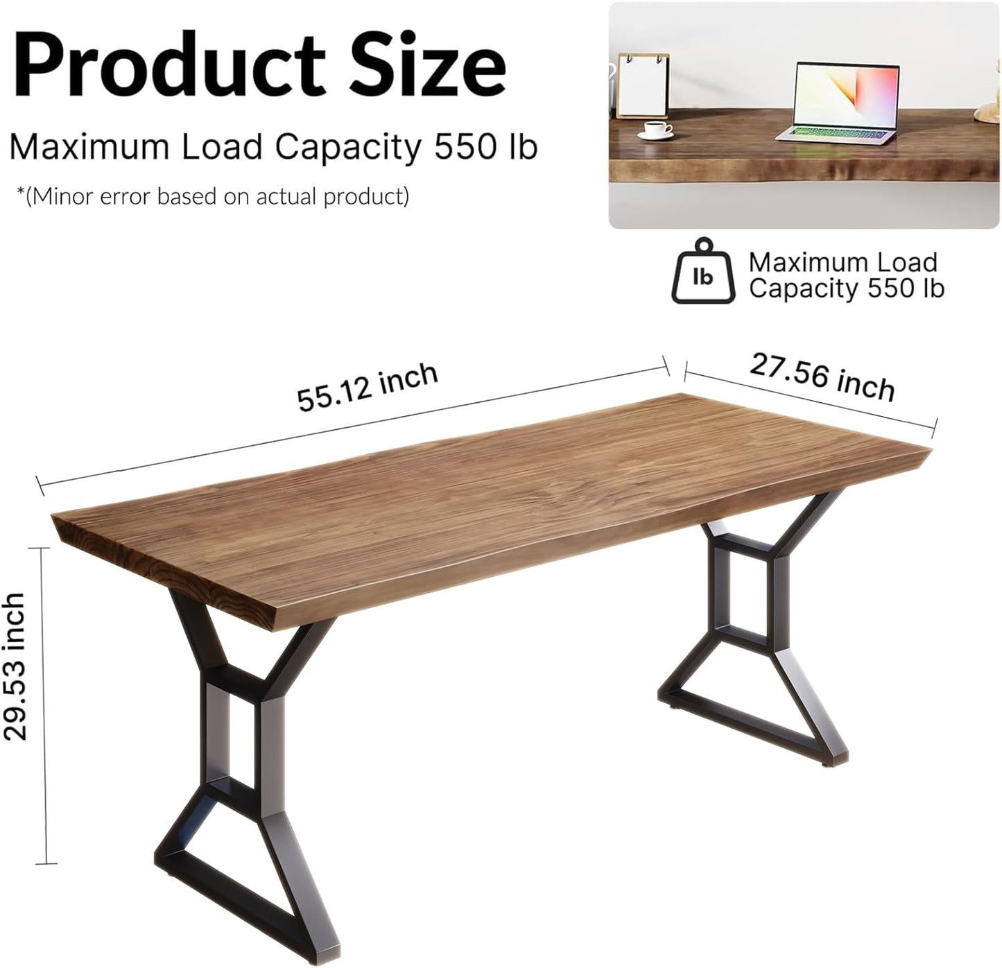 Solid Wood Computer Desk 55-inch Large Office Desk Home Simple Modern Long Study Writing Desk Dining Table for Home Office