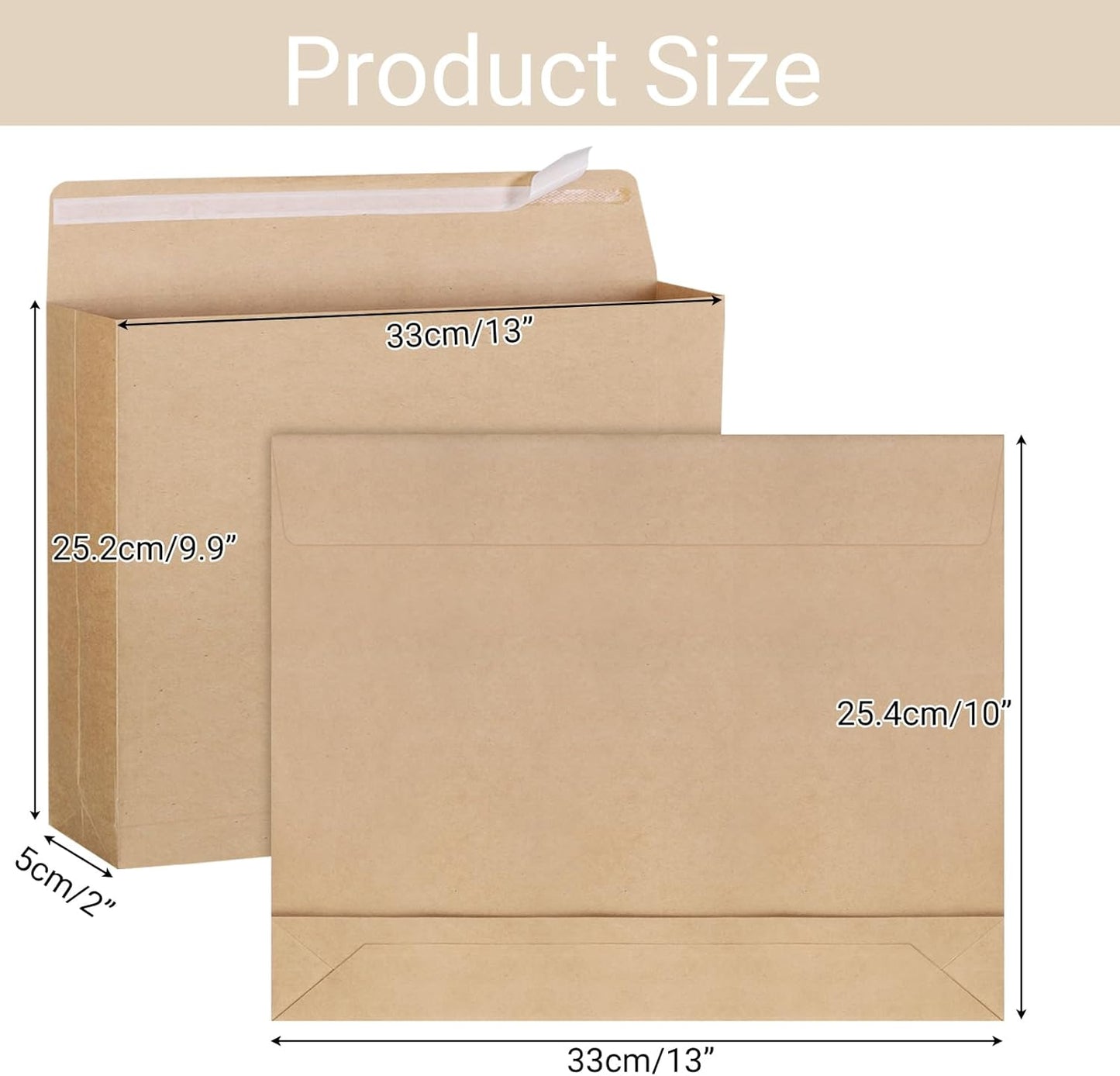 25 Pack 10" x 13" Expandable Catalog Envelopes, Large Kraft Document Envelopes Self Seal Manilla Envelopes Mailing for Documents, Magazines, Photos