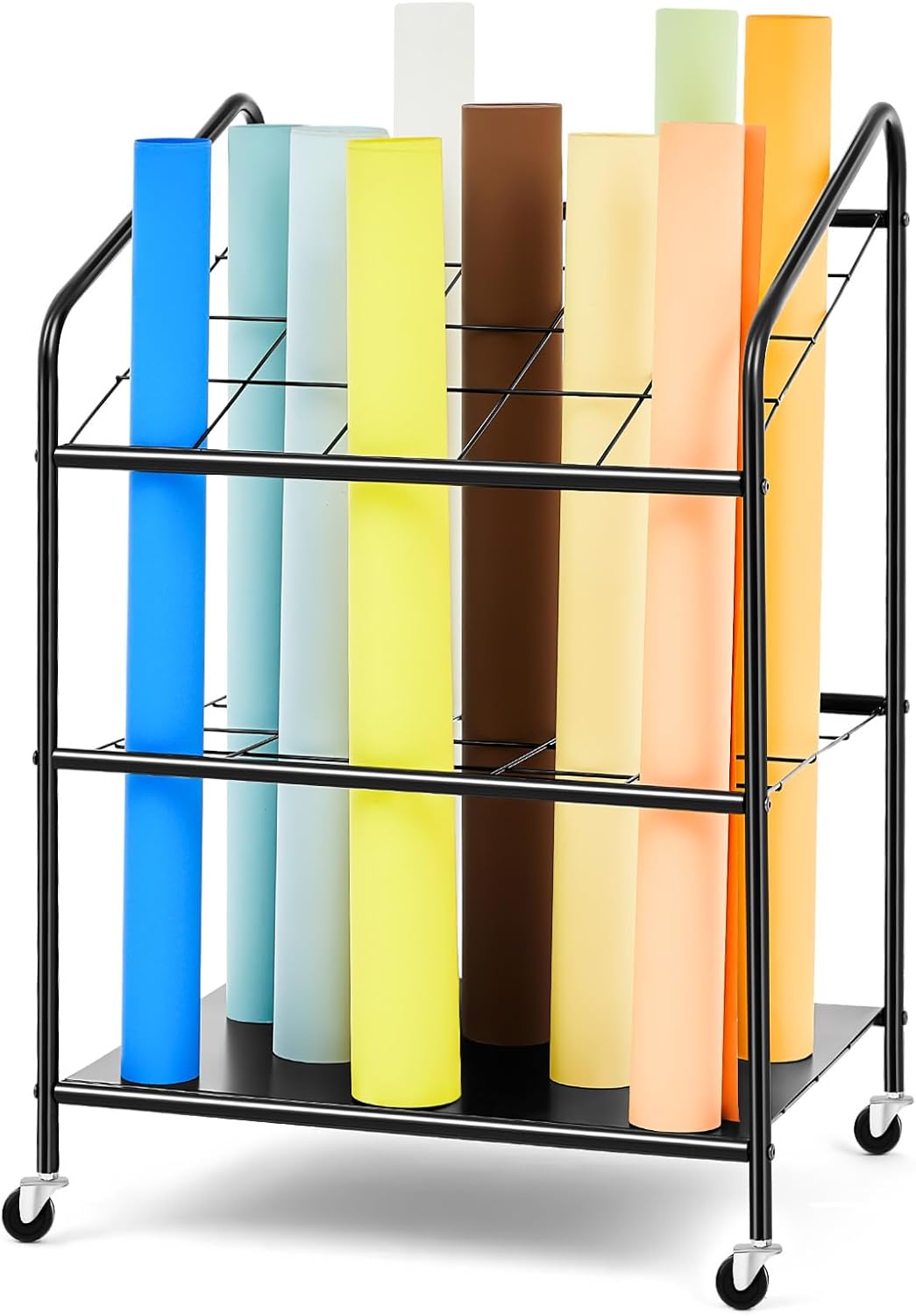 WILLBOND 20 Slots Blueprint Storage Rack Wire Roll File Holder with Wheels Metal Blueprint Storage Bin Cart Paper Holder Cabinet Vertical Tube Poster Organizer (32.28 x 18.11 x 22.06 Inch)