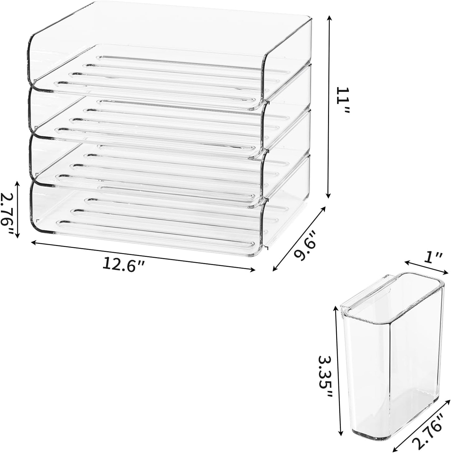 4-Tier Stackable Paper Tray Organizer for Desk with Detachable Hanging Pen Cup - Durable PET Desktop Paper Organizer, Space-Saving Desk Accessory