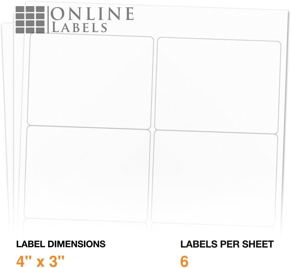 4 x 3 Rectangle Mailing Labels - Permanent, White Matte - Shipping, Wine, Product - Pack of 600-100 Sheets - Inkjet/Laser Printers - Online Labels