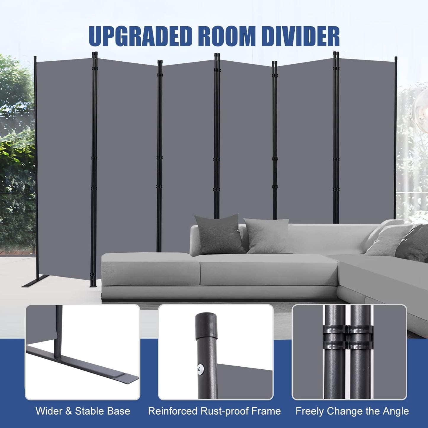 Room Divider and Folding Privacy Screens， 6 Panel Wide Room Divider Wall Screen for Room Separtition, Partition Room Dividers Fabric Panel Wall Dividers Freestanding for Office, Bedroom, Studio Dorm
