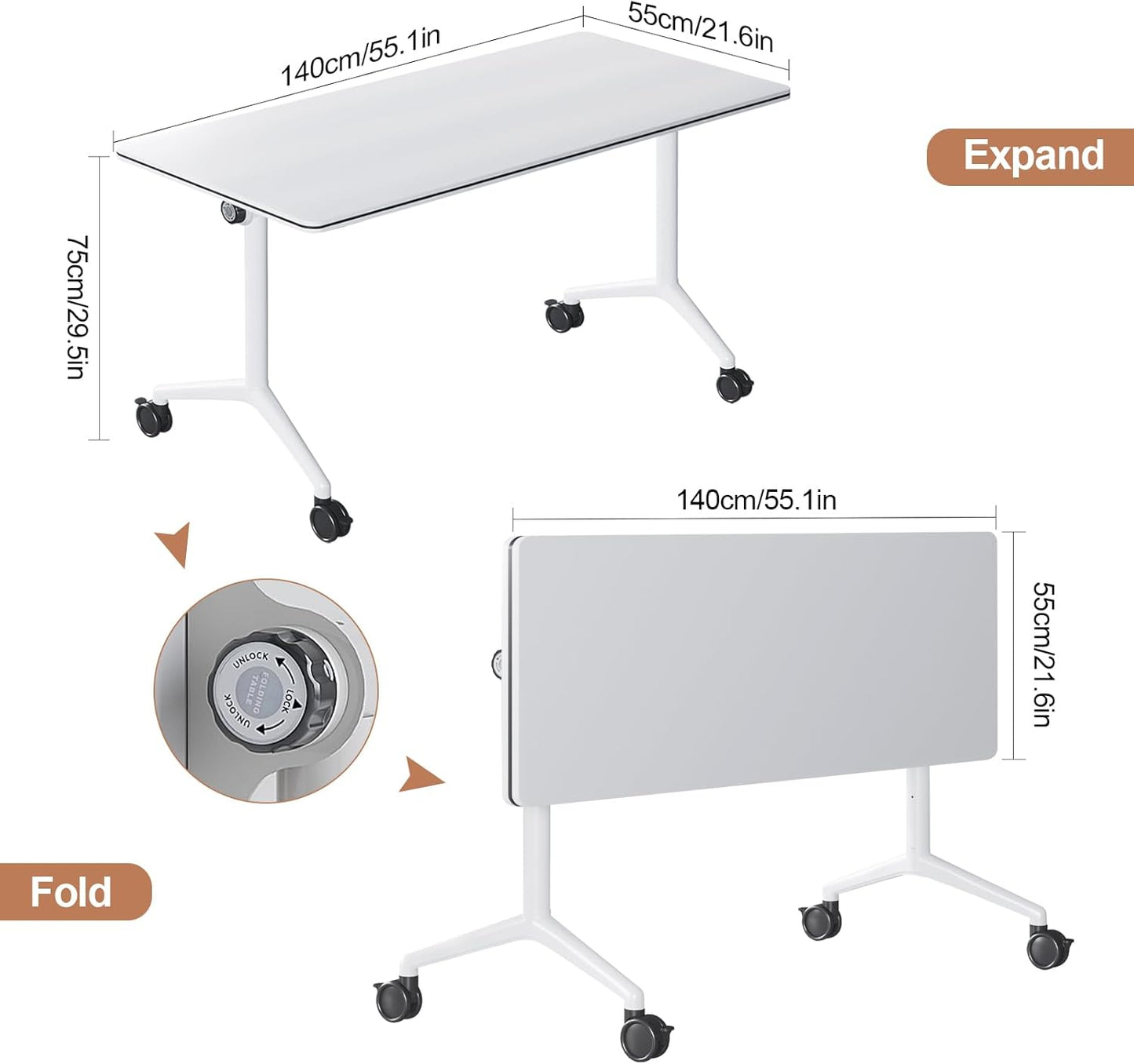 Conference Table, Folding Conference Tables for 2-20 People, Modern Conference Room Table with Wheels, Super Sturdy Large Rectangle Mobile Meeting Seminar Tables for Office (6PCS 55.1in)