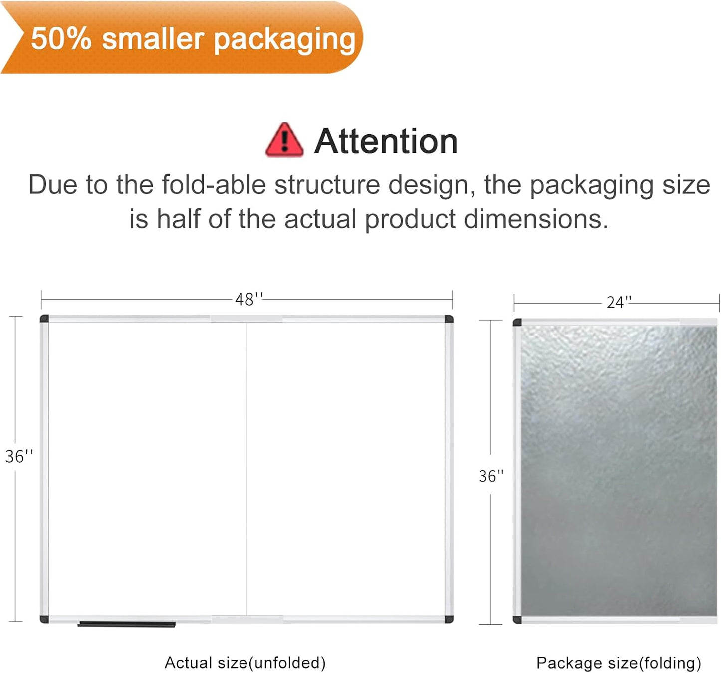 VIZ-PRO Dry Erase White Board/Magnetic Foldable Whiteboard, 48 X 36 Inches, Silver Aluminium Frame