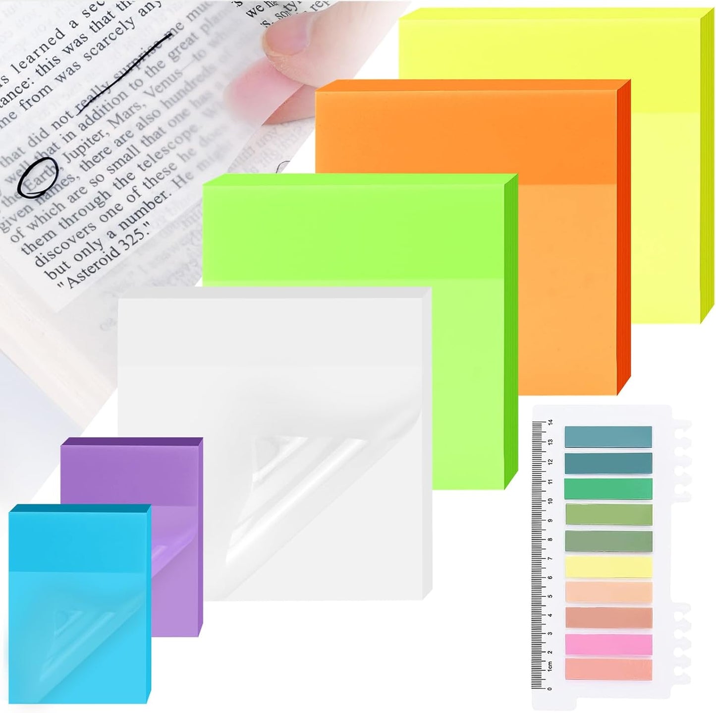 500 Sheets Transparent Sticky Notes with Index Tab, Waterproof & Crystal Clear Sticky Notes Sets, See-Through PET Sticky Note, 5X The Sticking Power Translucent Sticky Note Pad, 7 Pads