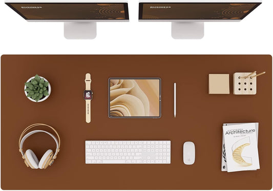K KNODEL Large Office Leather Desk Mat, Mouse and Keyboard Pad, Computer and Laptop Mat, Desktop Protector and Cover, Writing Pad and Blotter (47.2"x23.6", Brown)
