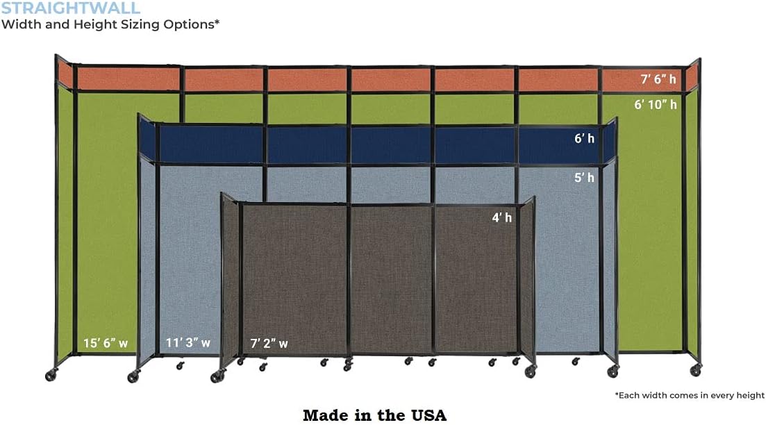 Versare Straightwall Sliding Portable Wall Partition | Freestanding Office Dividers | Locking Wheels | Temporary Room Separator | 7'2" Wide x 4' Tall Caribbean Fabric Panels